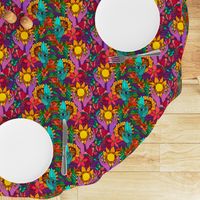Hands and flowers (hippie pattern sunflowers, gladiolus and 
