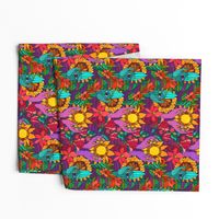 Hands and flowers (hippie pattern sunflowers, gladiolus and 