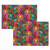 Hands and flowers (hippie pattern sunflowers, gladiolus and 