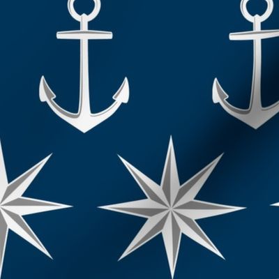 Nautical Anchors, Navy, White, Gray-Large
