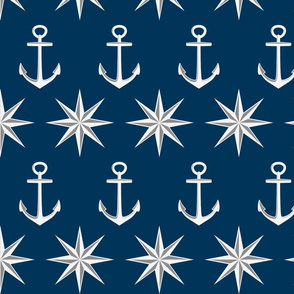 Nautical Anchors, Navy, White, Gray-Large