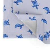 Blue watercolor turtles on blue || ocean pattern