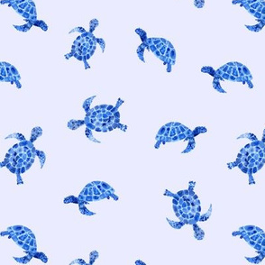 Blue watercolor turtles on blue || ocean pattern