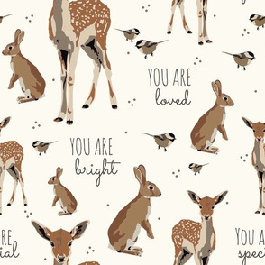 Woodland animal affirmations on cream