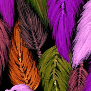 Watercolor Macrame Feather Toss in Black + Boho Purple Orange
