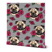 Pugs and Roses- Grey