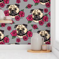 Pugs and Roses- Grey