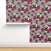 Pugs and Roses- Grey