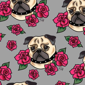 Pugs and Roses- Grey