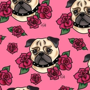 Pugs and Roses- Pink