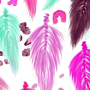 Watercolor Macrame Feathers + Dots in Pink Rainbow