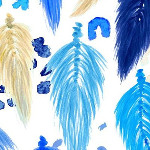 Watercolor Macrame Feathers + Dots in Blue Rainbow