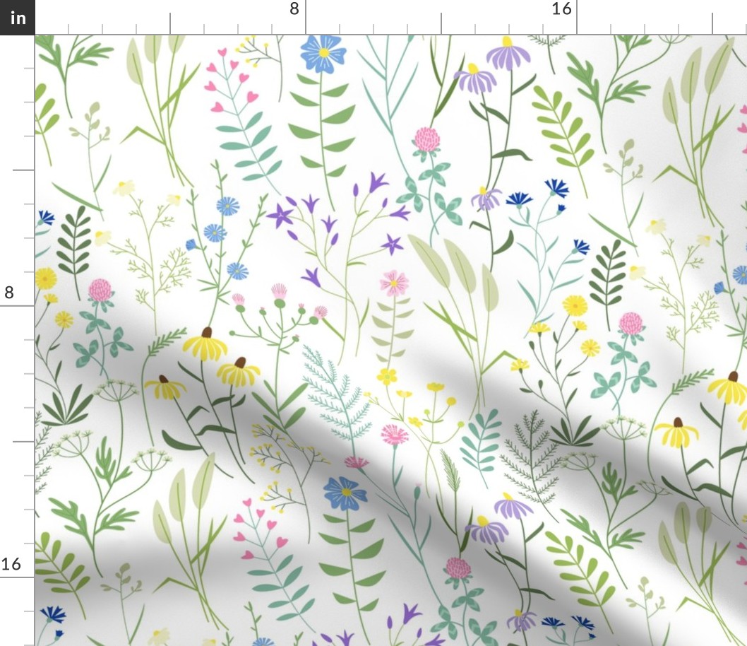 Simple graphic wild flowers on white