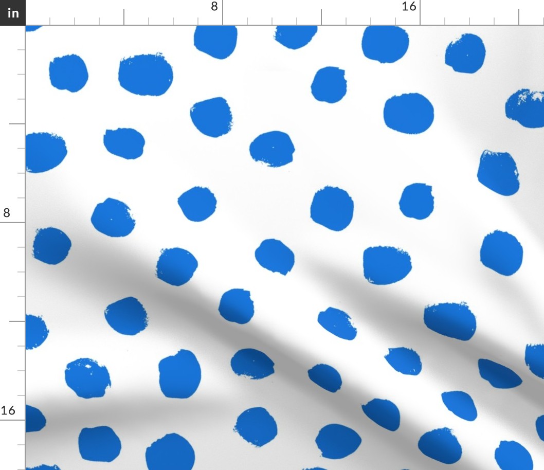 painted blue dots - painted round dots, dots fabric, dot design - cobalt blue