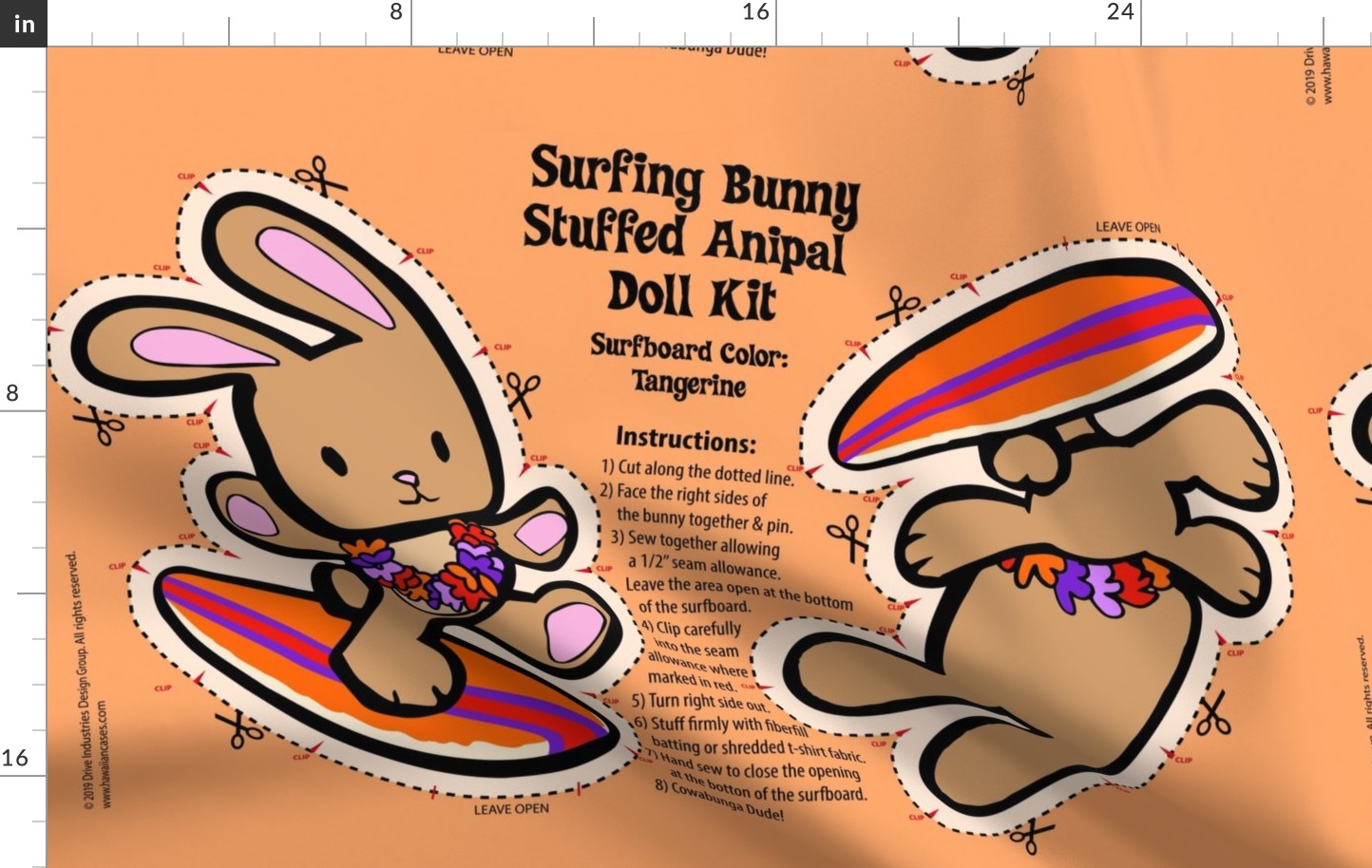 Hawaiian Surfing Bunny Doll Kit - Tangerine