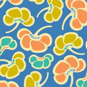 Poppin' Poppies Cool Vintage Retro Fun Tossed Poppy Floral Botanical in Orange Mustard Yellow Turquoise Cream on Royal Blue - UnBlink Studio by Jackie Tahara