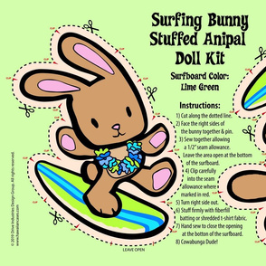 Hawaiian Surfing Bunny Doll Kit - Lime Green