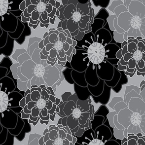 Soft Blooms-Floral Chintz One-Grey Mood-Original Version- Neutral Greys Palette Large Scale