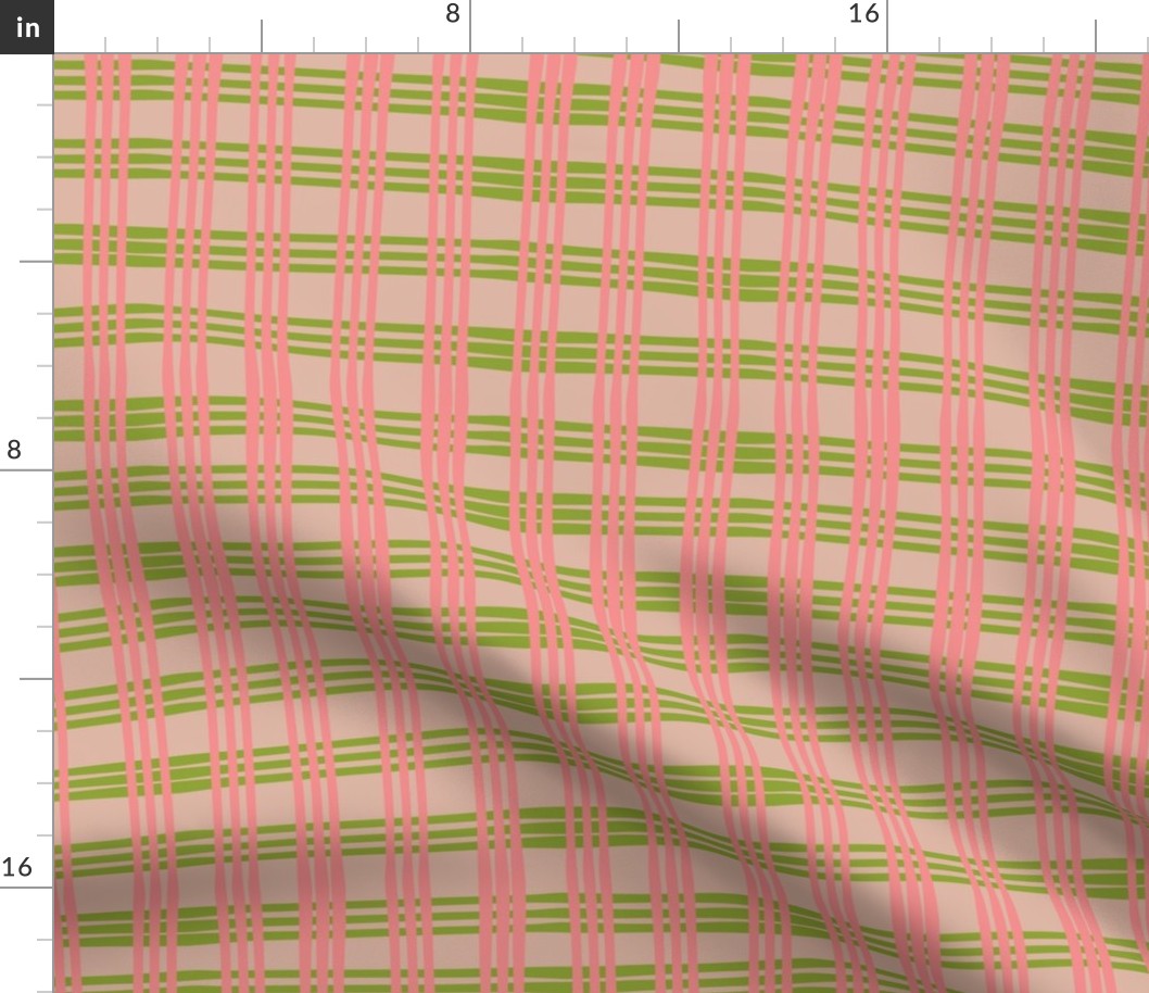 Hand-Drawn Stripes Plaid Grid in Pink Green White - UnBlink Studio by Jackie Tahara