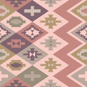 Rio Grande Traditional Geometric Abstract in Blush Pink Dark Mauve Rust Gray and Green - MEDIUM Scale - UnBlink Studio by Jackie Tahara