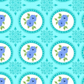 Vintage Blue Flowers in circles