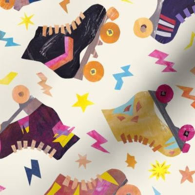Late 70s Early 80s  Roller Skates - Medium Scale -  Nostalgia Collage Papercut style