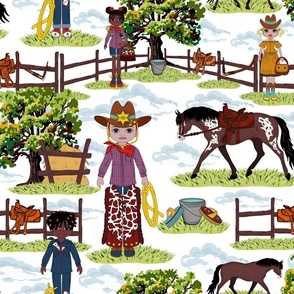 Kids Playroom Decor for Little Boys and Girls, Western Horse Riding Cowgirl Cowboy Ranch Pattern, Wild West Appaloosa Pony Toile