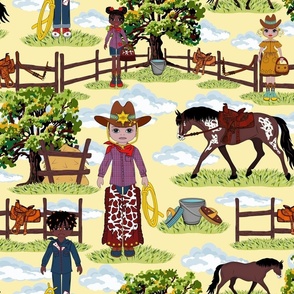 Little Boy Western Toile for Kids, Equestrian Riding Cowgirl Cowboy Horse Ranch Pattern, Wild West Appaloosa Pony Toile