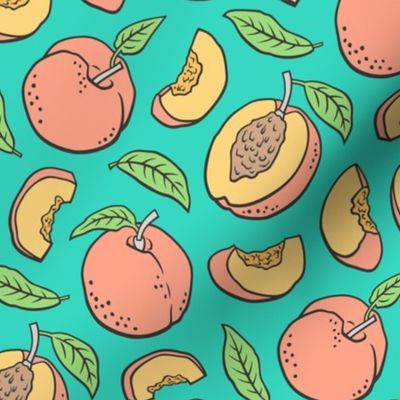 Peaches Peach Fruits on Dark Green