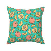 Peaches Peach Fruits on Dark Green