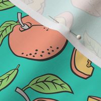 Peaches Peach Fruits on Dark Green