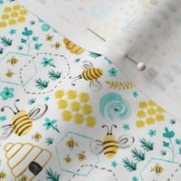 Busy Bees - Aqua Watercolor - Small Scale 