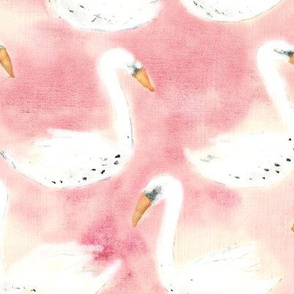 Snow swans on pink || watercolor