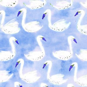 Snow swans on blue || watercolor pattern for nursery