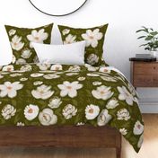Moody Florals - Blush on Dark Green - LARGE scale 