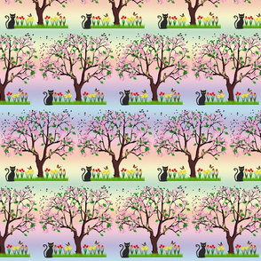 Tree in Spring! - rainbow, brick 