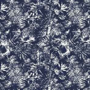Tropical palm leaves indigo blue white