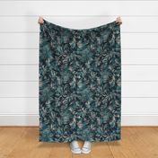 Bohemian paradise green beige black palm leaves large