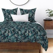 Bohemian paradise green beige black palm leaves large