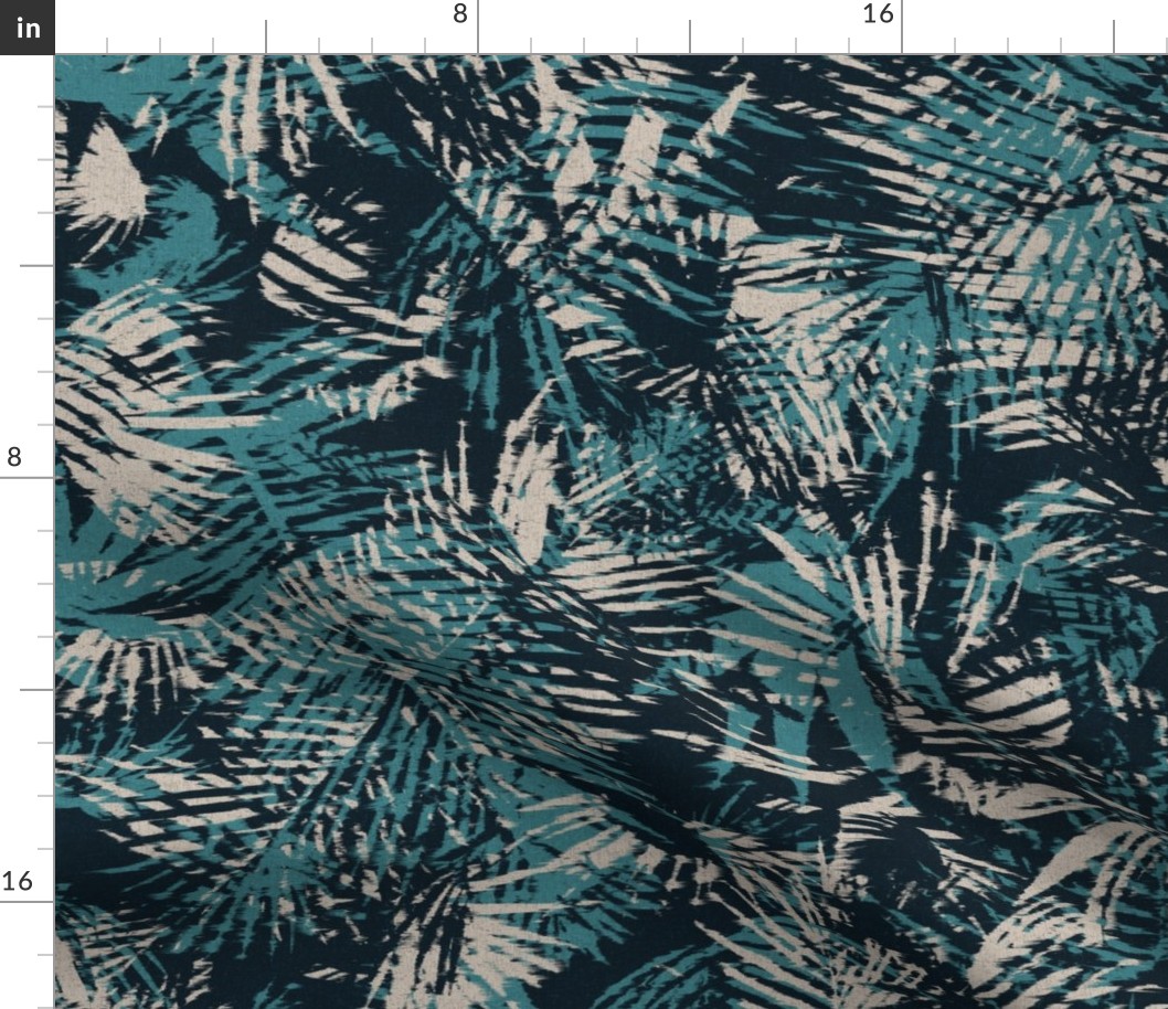 Bohemian paradise green beige black palm leaves large