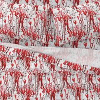 1 blood splatter bloodstain dripping red maroon liquid white horror Halloween bleeding murder paint clot macabre leaking wet death scary horrifying morbid macabre spooky eerie frightening violence hurt serial killer inspired monochrome crime scene menstru