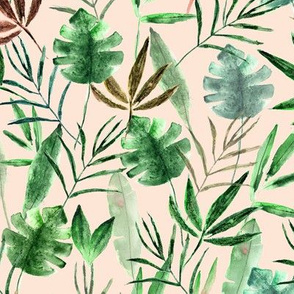 Tropical jungle on blush pink || watercolor palm leaves