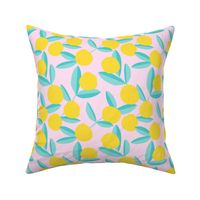 Citrus summer garden fruit and leaves botanical branch tropical spring design mint pink lemon pie