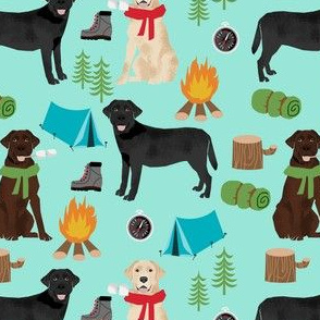 labrador camping fabric - chocolate lab, yellow lab, black lab fabric - dog fabric, dogs - mint