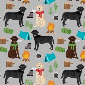 SMALL - labrador camping fabric - chocolate lab, yellow lab, black lab fabric - dog fabric, dogs - grey