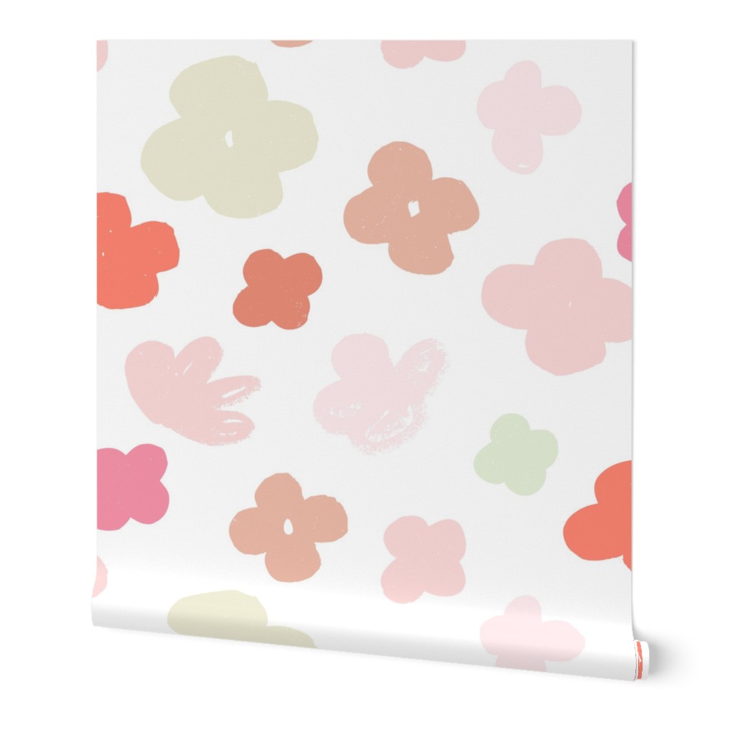 Big Flowers White Multi M+M Pinks by Friztin