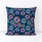 Watercolor blooms on Navy blue background