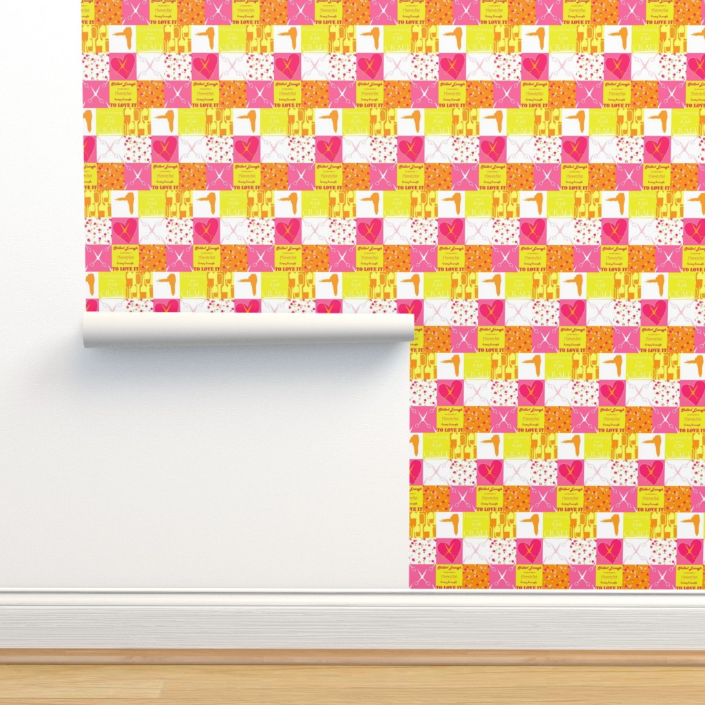 hairstylist cheat sheet pink and yellow Wallpaper | Spoonflower