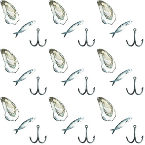 Oyster, Hook and Fish Diagonal