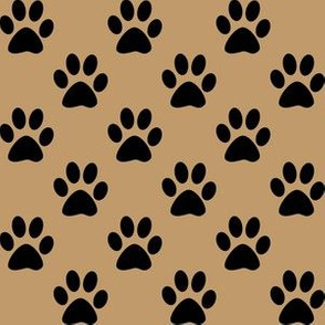 One Inch Black Paw Prints on Camel Brown
